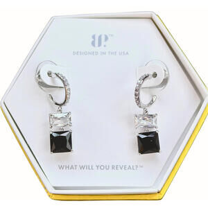 Bomb Party Earrings "Stepping Into The Future" Black Onyx & Clear CZ on Rhodium